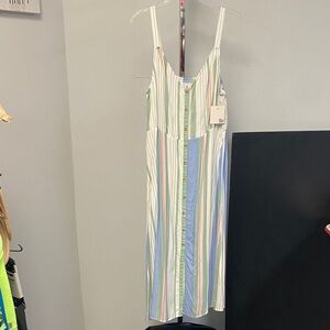 SO Multicolor Striped Dress with Button Detail